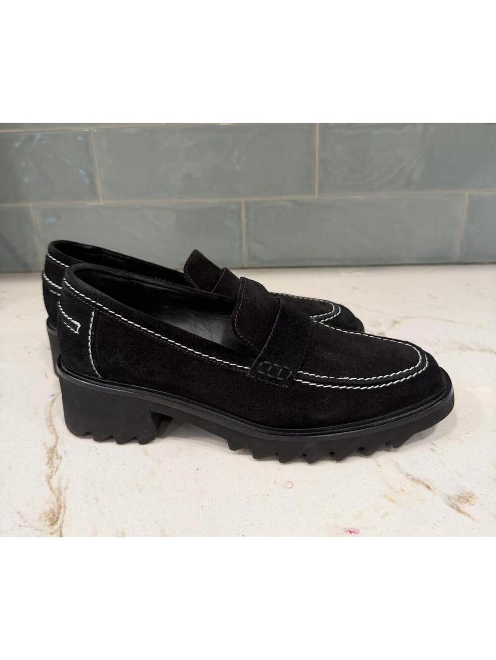 Aquatalia Black Suede Lug Sole Loafers Size 9.5 EUC - Picture 1 of 4